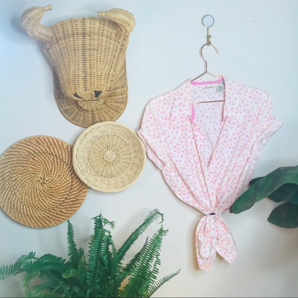 Vintage Tops - vtg vsco funky pink polka dot green Popover